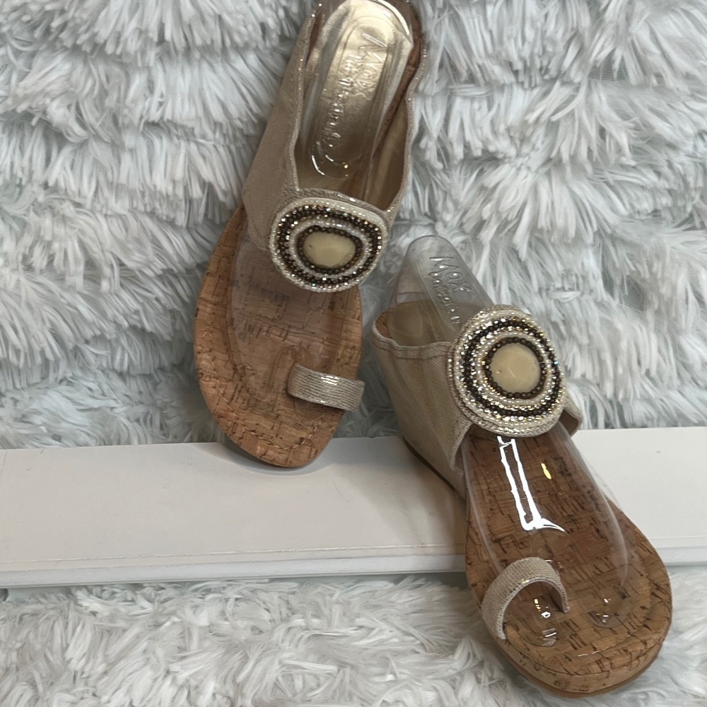 Donald J. Pliner Gold and Cream Sandals with Medallion Accent